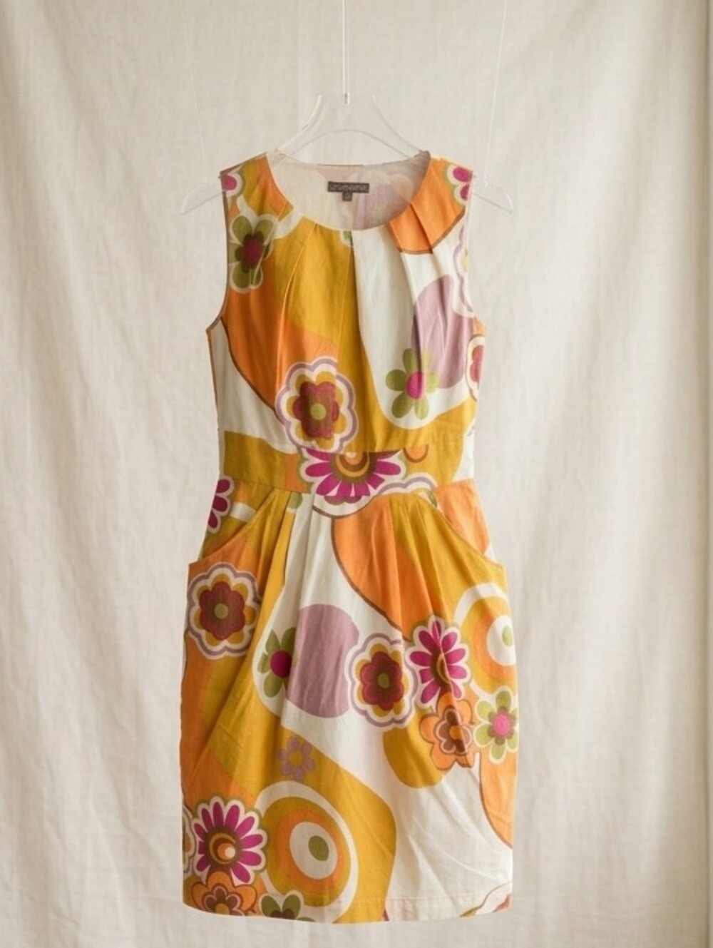 Traffic People Retro Floral Mini Dress in Orange, Cream, Pink and Green